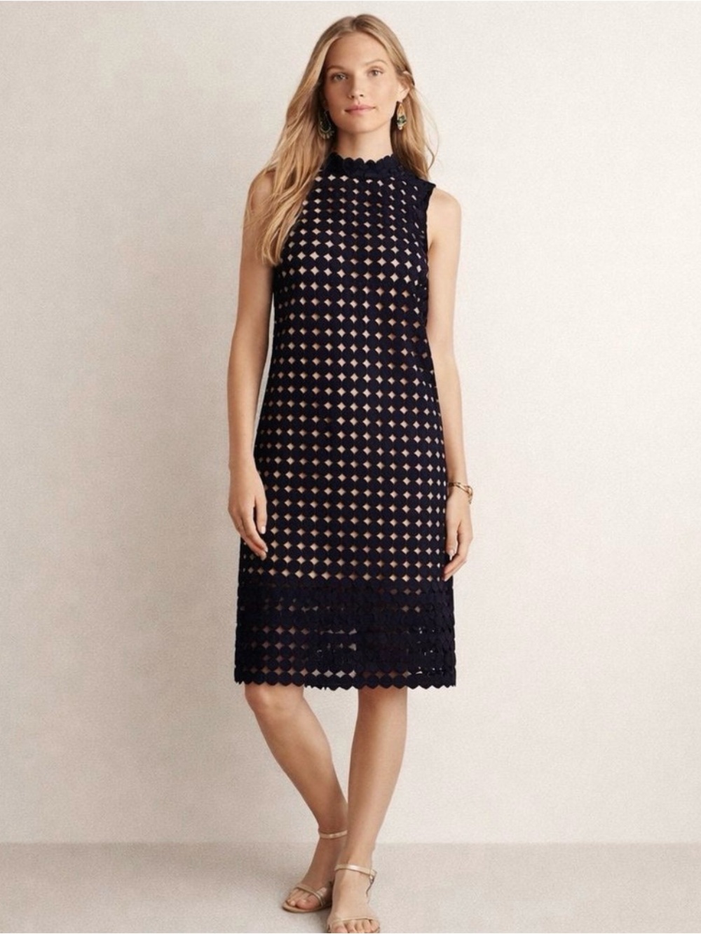 Maeve Anthropologie Navy Sleeveless Eyelet Midi Dress XL
